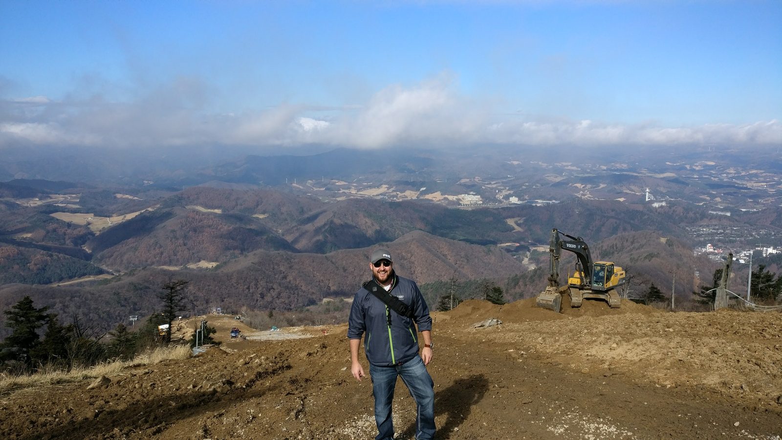 Brian Johnston on a mountain venue site under construction in PyeongChang, Korea, two years before the Games